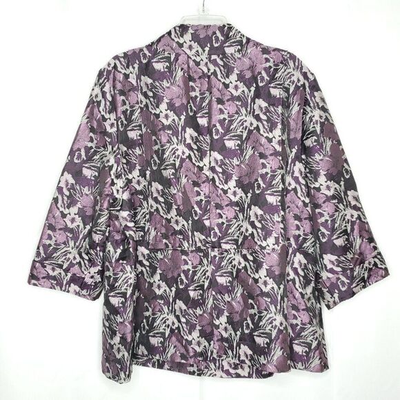 Lane Bryant Floral Blazer Jacket 22/24 3X Purple Black Gray 3/4 Sleeve 1 Button - Picture 2 of 7